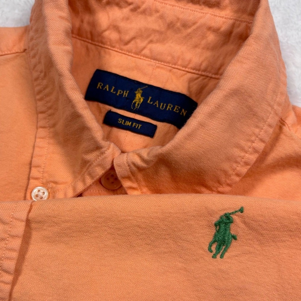 Polo Ralph Lauren Button Down Shirt Men S SLIM Orange Pony Logo Preppy Oxford
